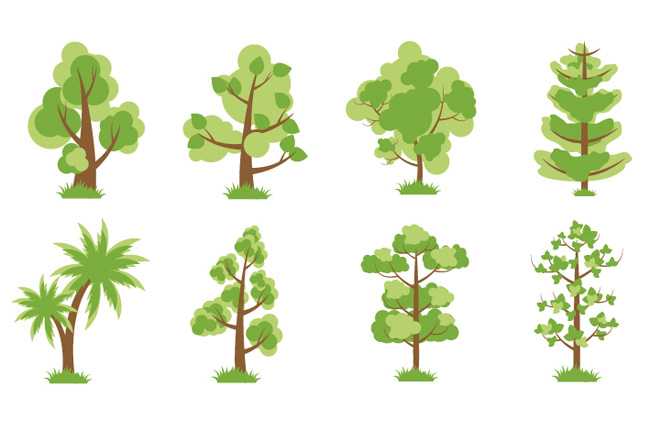 8组平面设计风格绿色植物大树盆景素材