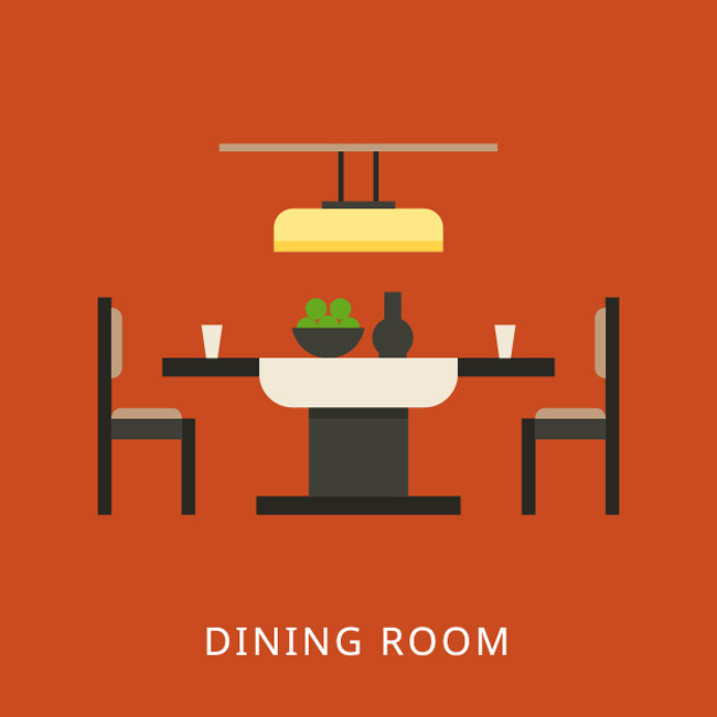 简单造型扁平化客厅餐桌场景设计素材
