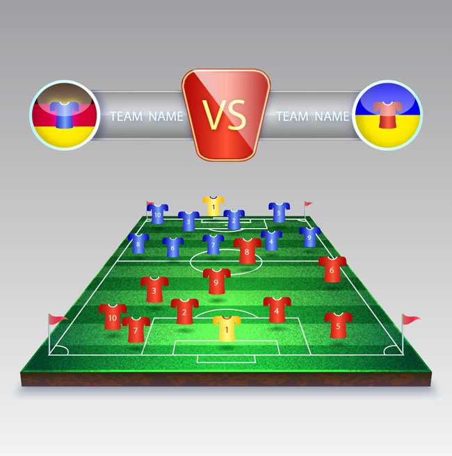 足球比赛用球衣来标注在球场上策略图