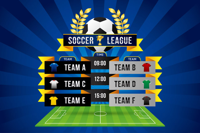 足球比赛蓝色背景球队信息海报设计素材