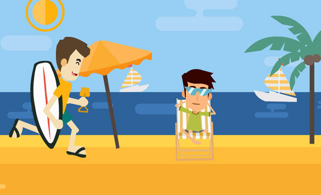 沙滩上男子跑步的动作设计突遇大风动画效果素材