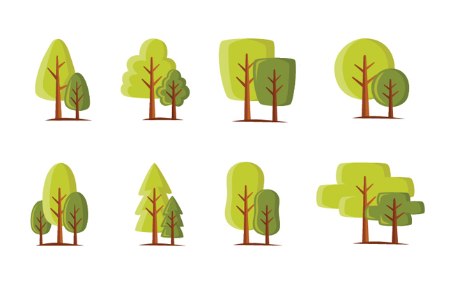 8款不同规则创意造型的植物树木图标设计素材