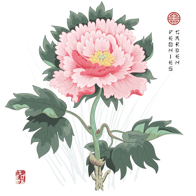 卡通矢量国画牡丹花背景设计素材