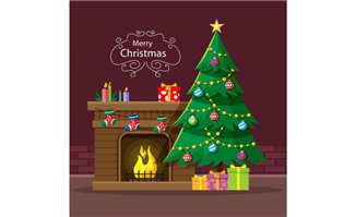 壁炉与圣诞树场景背景矢