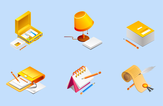 6款立体质感黄色办公文件图标设计