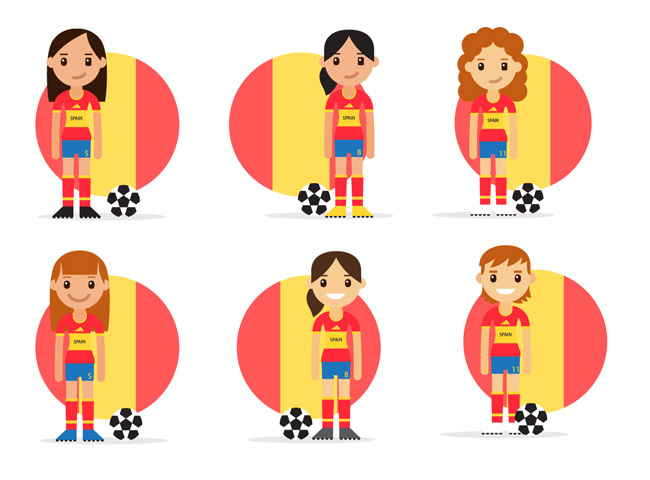 女足球运动员形象设计矢量素材