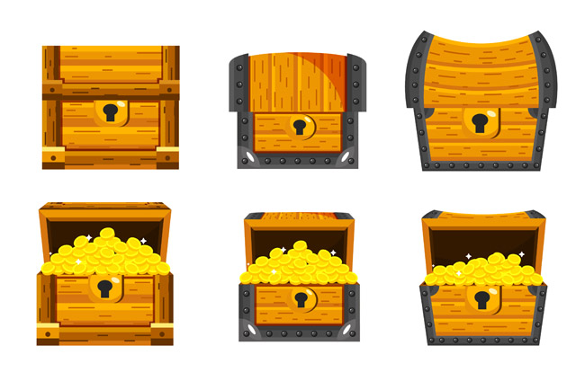 6款金色宝箱财宝箱造型设计矢量素材