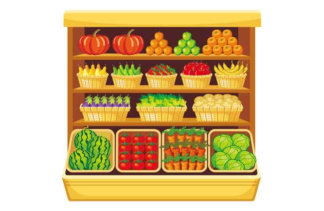 蔬菜货架道具超市场景设计矢量素材