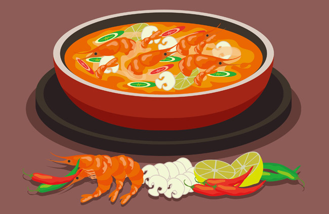 海鲜汤锅食物造型设计矢量素材