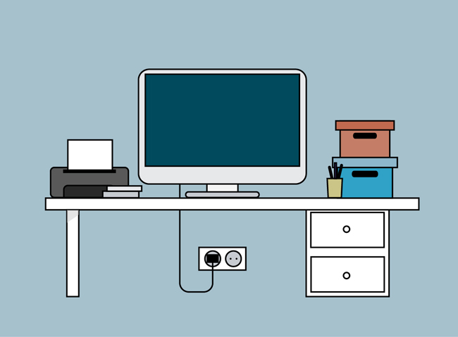 扁平化mbe风格线条版的办公桌场景设计素材