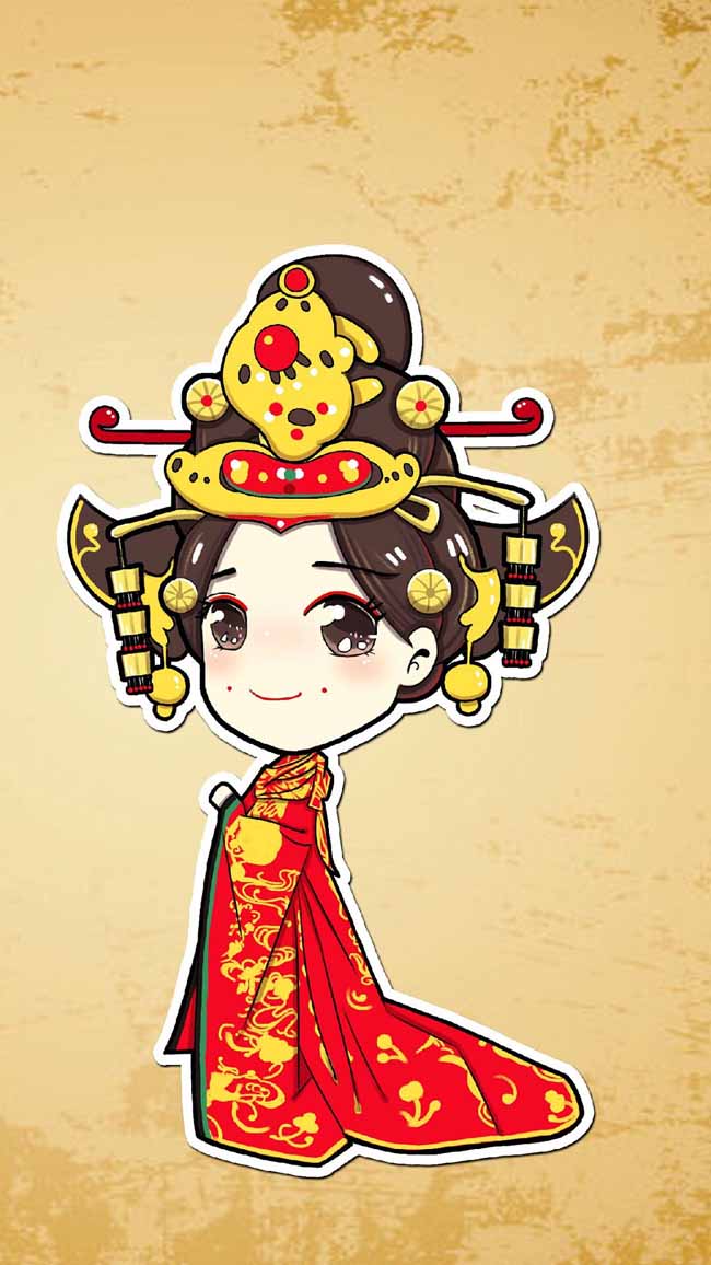 穿红色喜庆衣服的中国风格美女形象漫画