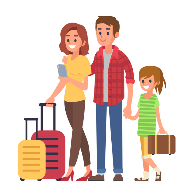 漫画一家人三口出门旅游的场景设计