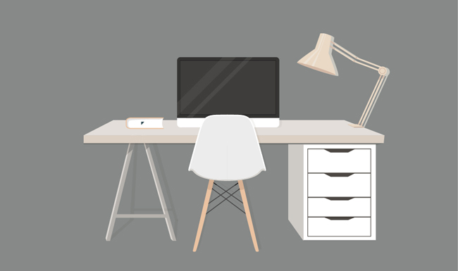简单化扁平风格家庭式电脑桌场景设计