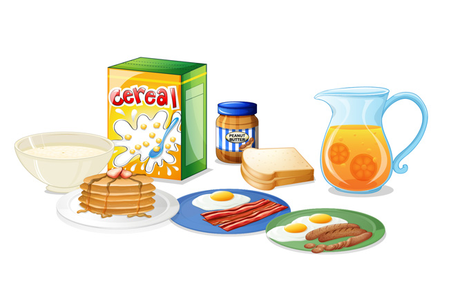 手绘卡通动画早餐食物背景设计素材