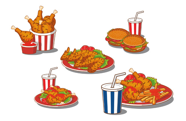 快餐食品炸鸡菜品手绘食物素材