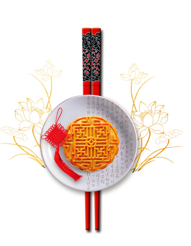 创意月饼中国风筷子组合海报背景设计