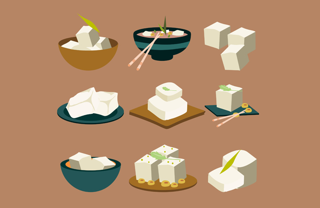 豆腐美食不同做法的造型设计矢量素材
