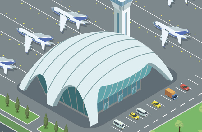 拱形的飞机场动画场景矢量素材下载