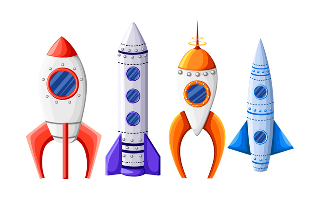 4款不同造型的火箭图标设计素材