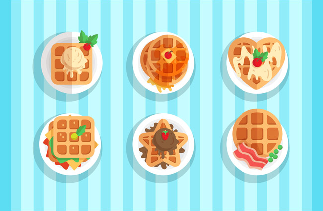 6款不同造型的早餐蛋糕食品背景设计