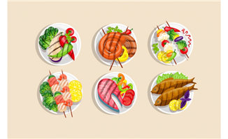6盘美食菜品图标背景设计