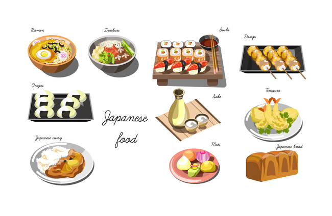 日本美食手绘海报元素背景设计素材
