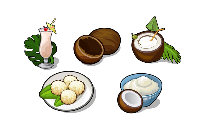 卡通手绘椰子食品造型图标设计矢量素材