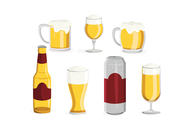 卡通矢量各种啤酒杯子啤酒瓶造型设计