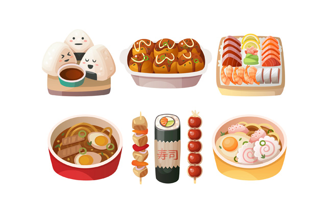 卡通可爱的日本美食菜肴设计素材