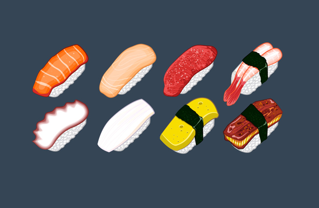 寿司美食手绘矢量创意菜品造型设计素材