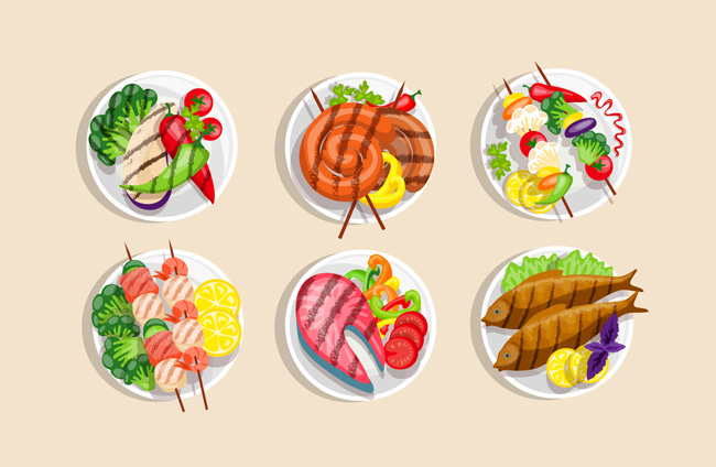 蔬菜红烧鱼菜品图案造型设计矢量素材