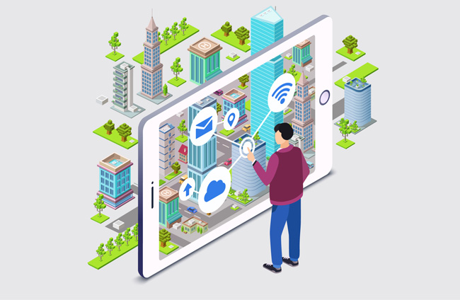 科技现代人工智能城市建设创意背景设计
