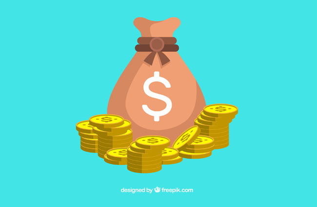 手绘矢量扁平化钱袋金币造型设计素材