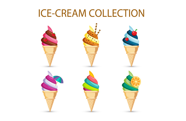 6款不同色彩的冰淇淋造型设计素材