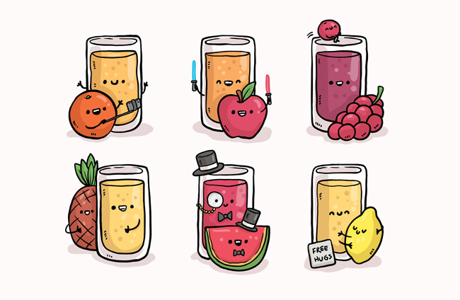 手绘卡通动漫表情版的水果饮料图标设计