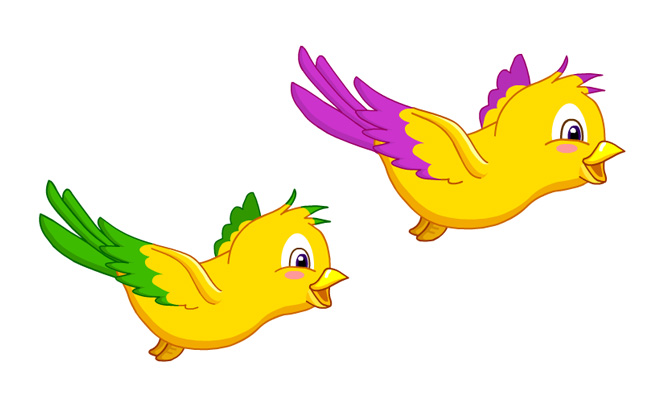 两只彩色的小鸟飞行动作动画效果素材