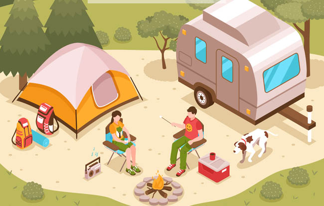 户外旅游帐篷野外生活场景设计素材