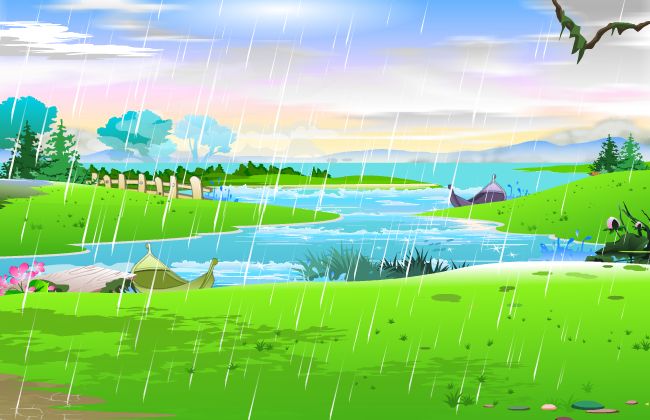 下雨时候的野外小河流场景设计素材下载