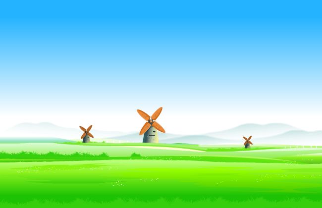 风力发电机的草原二维动画背景设计