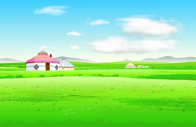 草原上牧民安居的地方二维动画场景