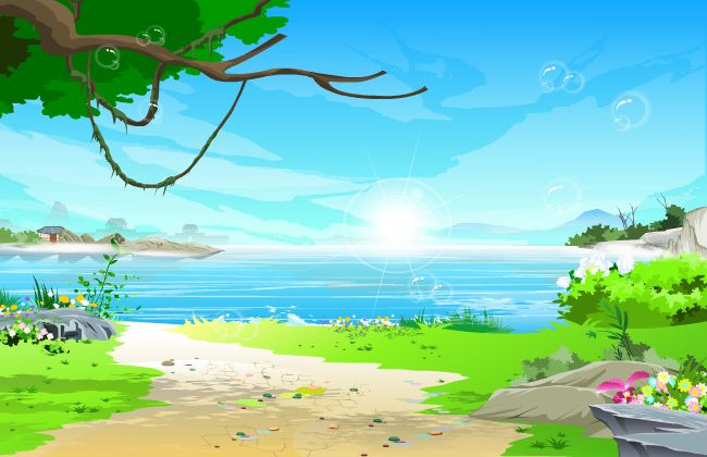 野外动画湖泊场景设计矢量素材
