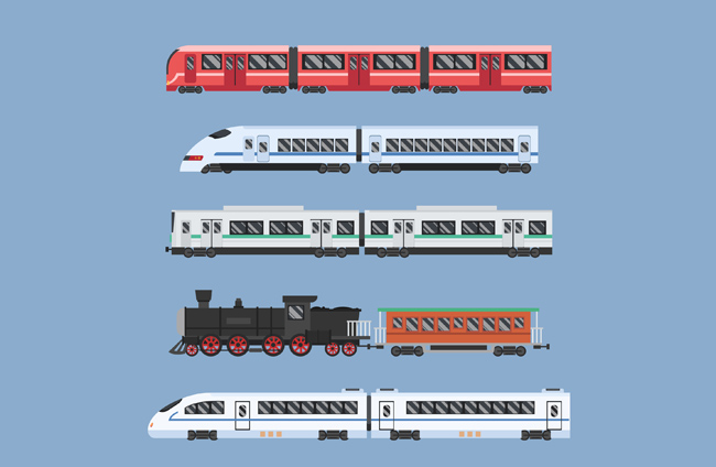 5辆不同时期的火车专列车造型设计素材