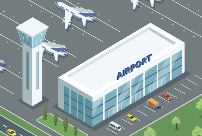 机场国际出发场景矢量插画设计素材