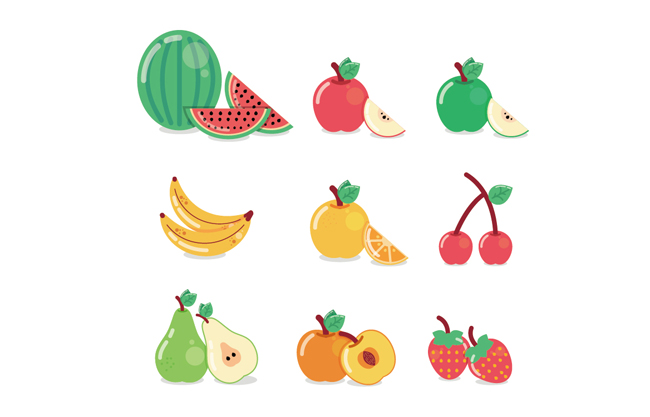 各种水果切开后图标图案设计矢量素材