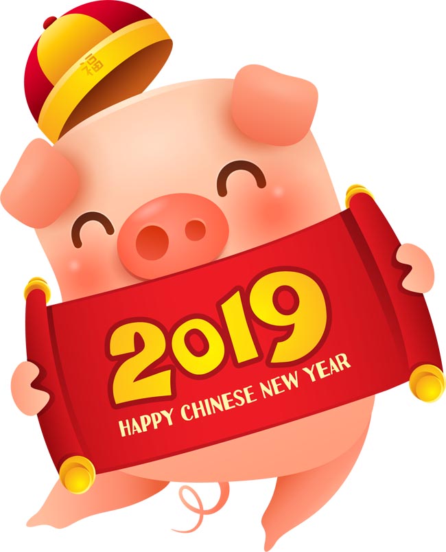 卡通动漫猪年2019年新年快乐形象设计