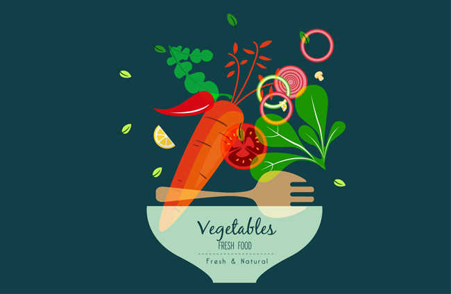 扁平化美食蔬菜食材背景设计矢量素材