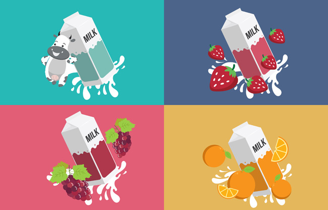 4组水果牛奶包装广告背景设计素材