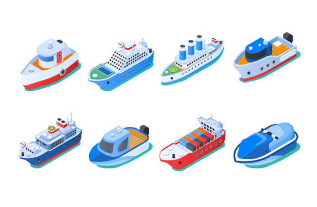 8舟不同造型的游艇图标设计矢量素材