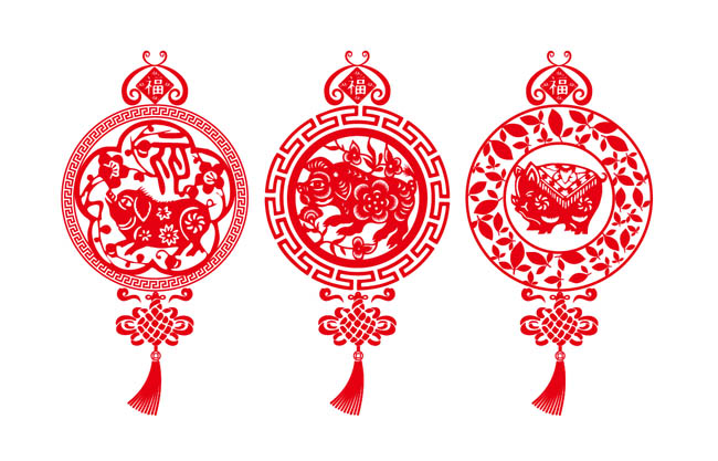 红色剪纸猪年大吉图案造型设计素材