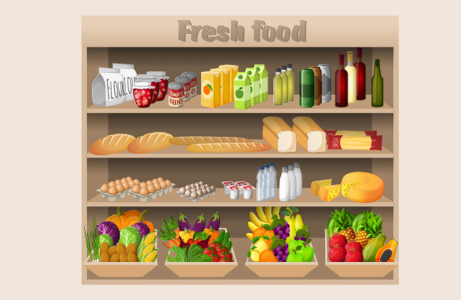 超市货架上美食食品海报背景设计素材